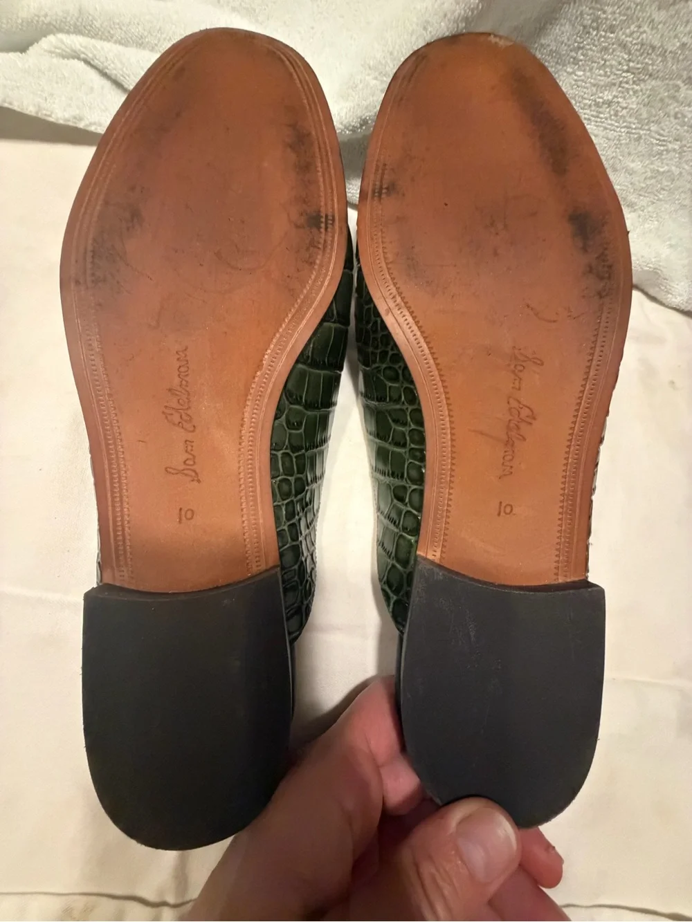 Sam Edelman "Linnie" Green Croc-Embossed Slide Mules with Gold Bit • worn twice! - Picture 7 of 7